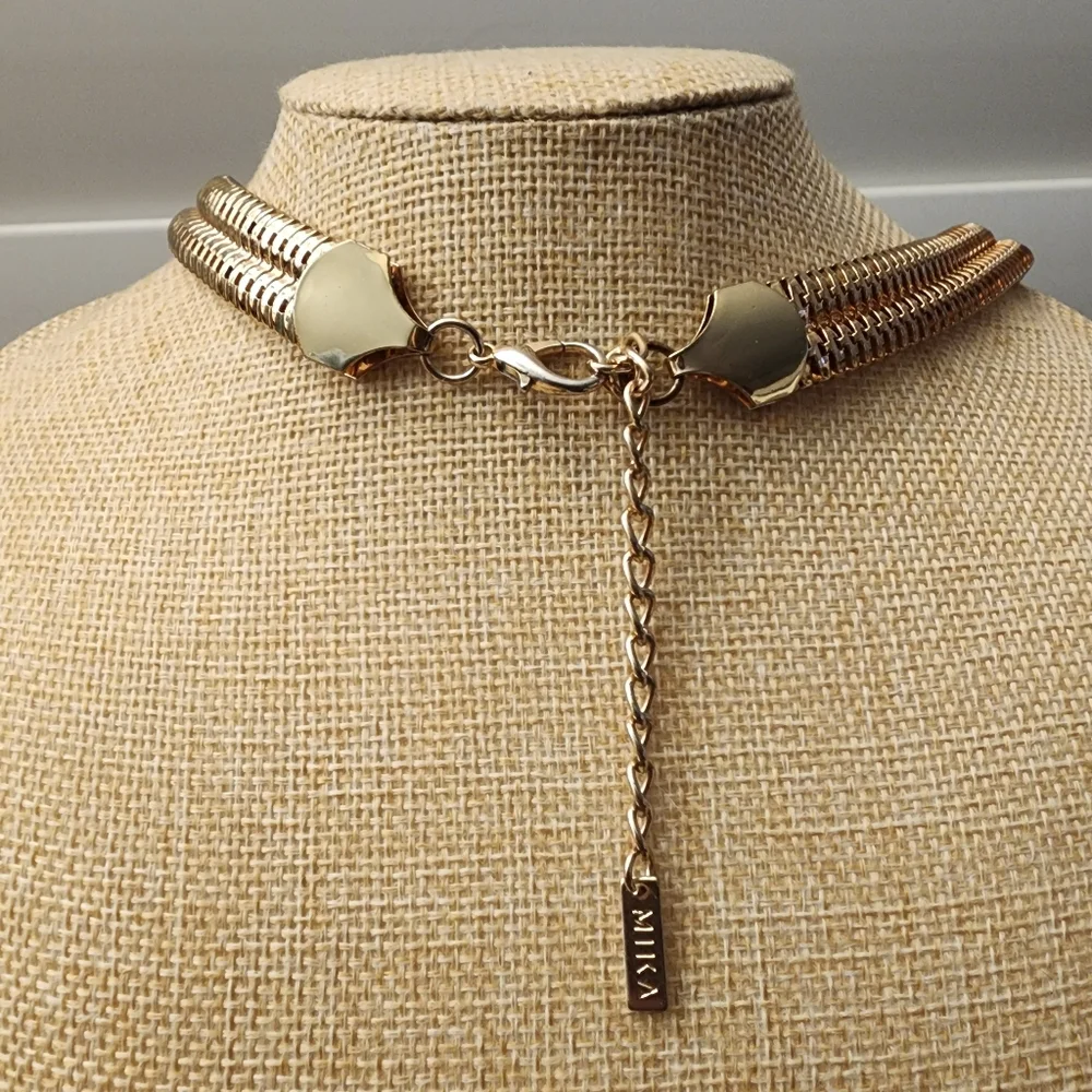 MIKA Chunky Gold-tone Statement Necklace Yellow Triangle Jewels Bold Bib Collar